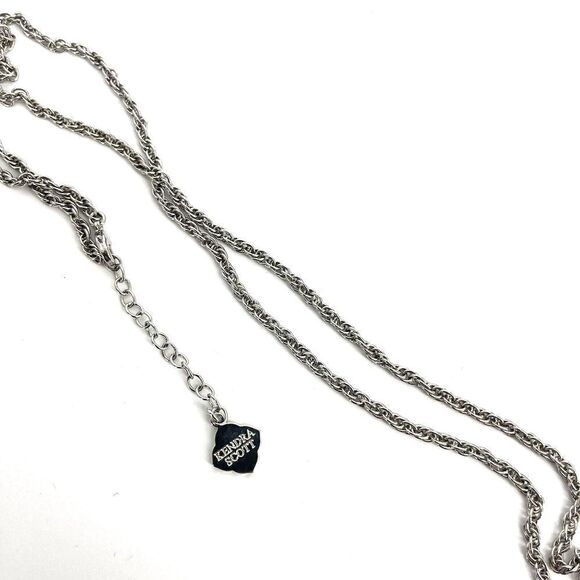 Kendra Scott Necklace Rayne Long Pendant Dichroic Glass Stone Silver Tassel - Picture 3 of 7